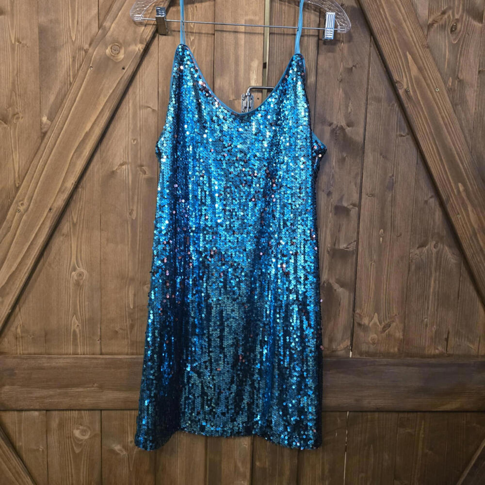 Allegra K Blue Sequin Mini Dress Size Large Straps